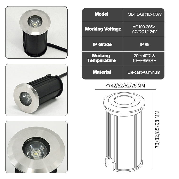 1 واط/3 واط DC12v IP65 إضاءة م - مراجعة Ground Light Recessed وسعره